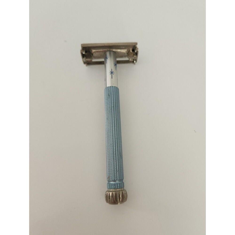 Vintage Gillette Starburst Blue Long Handle Double Edge Safety Razor USA